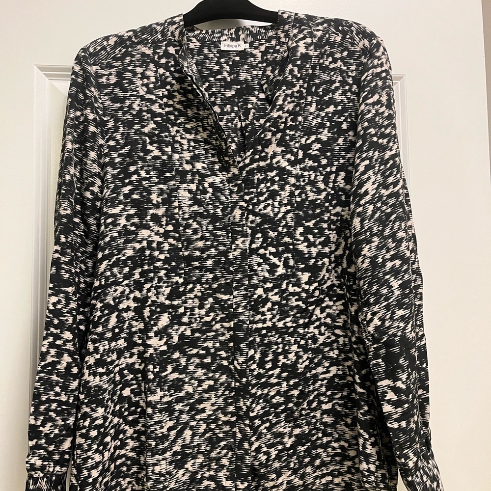 Filippa K Black and White Patterned Long Sleeve Blouse